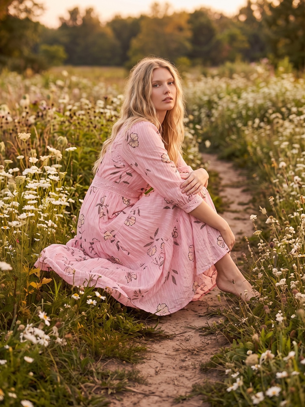 Free People Bohemian Cottage Ethereal Dainty Morning Meadows Maxi Dress Large - Picture 9 of 16